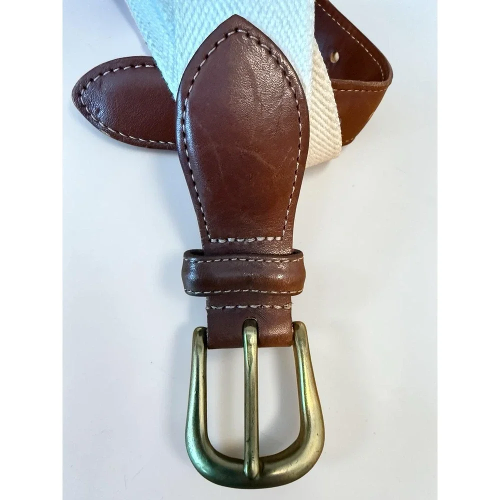 Vintage 90s COACH Leather & Linen Belt Size‎ 36/90 cm Style 3815 White & Brown
